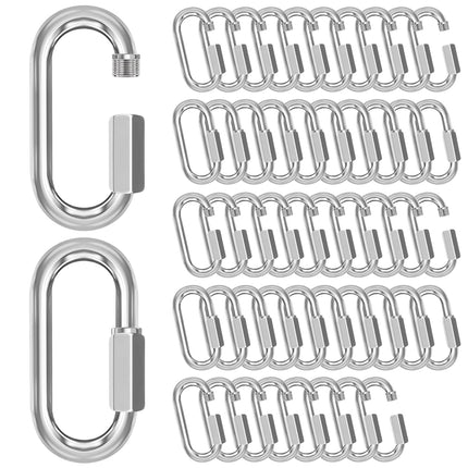 M6-50 Pack 2.3” Quick Links Chain Connectors, 1/4″ Galvanized Chain Locking Hooks, 620LBS Heavy Duty Thread Quick Link Clips, Twist Oval Keychain D Shape for Swing, Backpack, Key Ring.