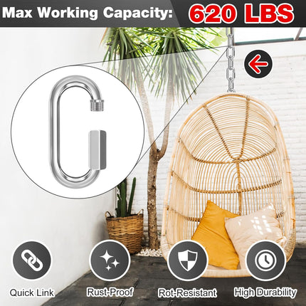 M6-50 Pack 2.3” Quick Links Chain Connectors, 1/4″ Galvanized Chain Locking Hooks, 620LBS Heavy Duty Thread Quick Link Clips, Twist Oval Keychain D Shape for Swing, Backpack, Key Ring.