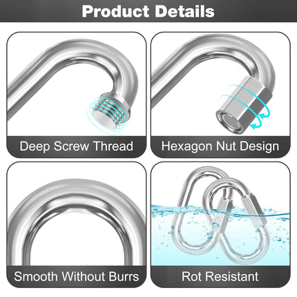 M6-50 Pack 2.3” Quick Links Chain Connectors, 1/4″ Galvanized Chain Locking Hooks, 620LBS Heavy Duty Thread Quick Link Clips, Twist Oval Keychain D Shape for Swing, Backpack, Key Ring.