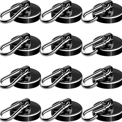 Carabiner Magnetic Hooks, 110LBS Strong Black Magnetic Hooks Heavy Duty with Swivel Carabiner Hook, Great for Hanging for Cruise, Garage, Kitchen, Refrigerator, Locker (12-Pack).