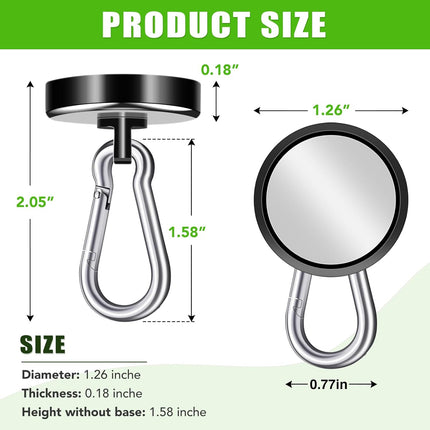 Carabiner Magnetic Hooks, 110LBS Strong Black Magnetic Hooks Heavy Duty with Swivel Carabiner Hook, Great for Hanging for Cruise, Garage, Kitchen, Refrigerator, Locker (12-Pack).