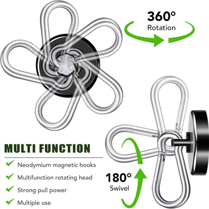 Carabiner Magnetic Hooks, 110LBS Strong Black Magnetic Hooks Heavy Duty with Swivel Carabiner Hook, Great for Hanging for Cruise, Garage, Kitchen, Refrigerator, Locker (12-Pack).