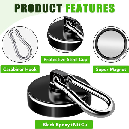 Carabiner Magnetic Hooks, 110LBS Strong Black Magnetic Hooks Heavy Duty with Swivel Carabiner Hook, Great for Hanging for Cruise, Garage, Kitchen, Refrigerator, Locker (12-Pack).