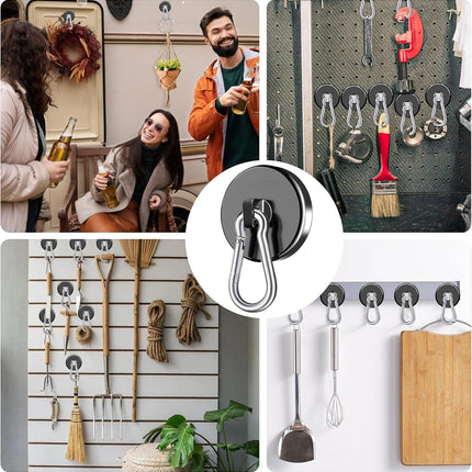 Carabiner Magnetic Hooks, 110LBS Strong Black Magnetic Hooks Heavy Duty with Swivel Carabiner Hook, Great for Hanging for Cruise, Garage, Kitchen, Refrigerator, Locker (12-Pack).