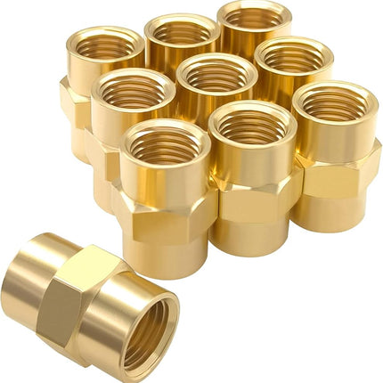 10PCS Brass Coupling 1/4" x 1/4" NPT Female Coupler Hex Head Pipe Fitting.