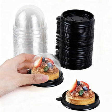50Pcs Clear Plastic Mini Cake Box with Dome Lids, Mini Muffin Container Box Mooncake Dome Box Pastry Baking Packaging Boxes Wedding Birthday Gifts Supplies (Black Base).