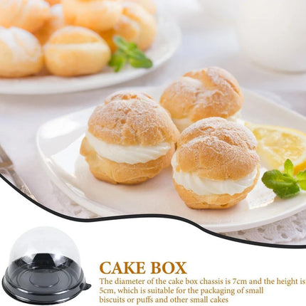 50Pcs Clear Plastic Mini Cake Box with Dome Lids, Mini Muffin Container Box Mooncake Dome Box Pastry Baking Packaging Boxes Wedding Birthday Gifts Supplies (Black Base).