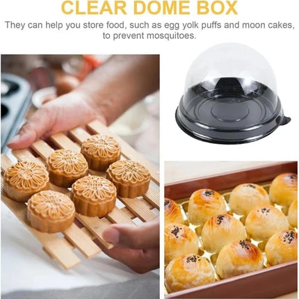 50Pcs Clear Plastic Mini Cake Box with Dome Lids, Mini Muffin Container Box Mooncake Dome Box Pastry Baking Packaging Boxes Wedding Birthday Gifts Supplies (Black Base).