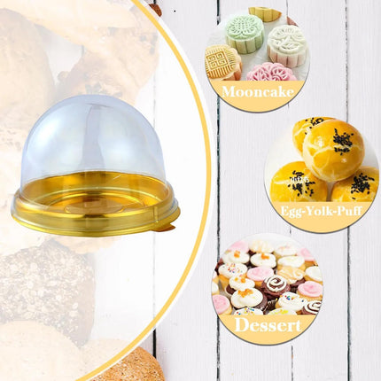 50Pcs Clear Plastic Mini Cake Box with Dome Lids, Mini Muffin Container Box Mooncake Dome Box Pastry Baking Packaging Boxes Wedding Birthday Gifts Supplies (Black Base).