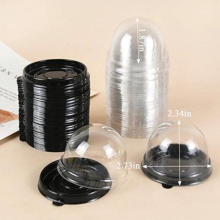 50Pcs Clear Plastic Mini Cake Box with Dome Lids, Mini Muffin Container Box Mooncake Dome Box Pastry Baking Packaging Boxes Wedding Birthday Gifts Supplies (Black Base).