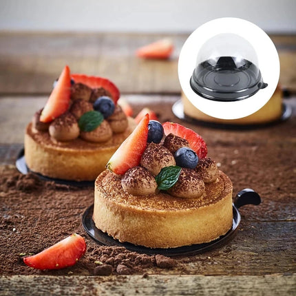 50Pcs Clear Plastic Mini Cake Box with Dome Lids, Mini Muffin Container Box Mooncake Dome Box Pastry Baking Packaging Boxes Wedding Birthday Gifts Supplies (Black Base).