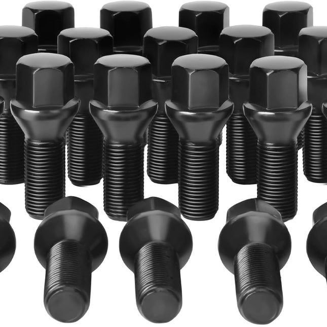 14x1.25 OEM Lug Bolts Fit for BMW 2-Series 3-Series 4-Series 5-Series 6-Series 7-Series X1 X2 X3 X4 X5 X6 M3 M4 M5 M6 i3 i8, M14x1.25 Lug Bolts Black 20PC 28mm Shank Length Conical Seat.