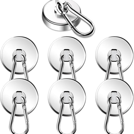 Magnetic Hooks, 110LBS Strong Heavy Duty Neodymium Magnet Hooks with Swivel Carabiner Hook,Great for Your Refrigerator and Other Magnetic Surfaces, Pack of 7.
