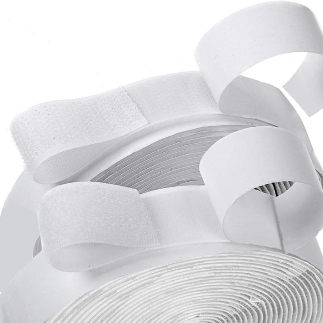 16 Feet Length 0.75 Inches Width Hook and Loop with Strong Self Adhesive Interlocking Strip, Mounting Tape Heavy Duty Adhesion Fastener (White).