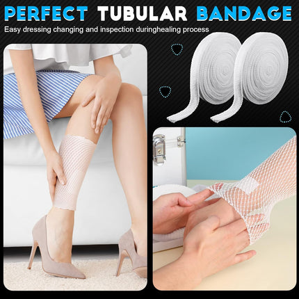2 Rolls Tubular Bandage Elastic Net Wound Dressing Stretch Dressing Retainer Tubular Elastic Gauze Bandage for Wound Arm, Without The Use of Adhesive Tape (Size 4 for Arm, Leg or Foot).