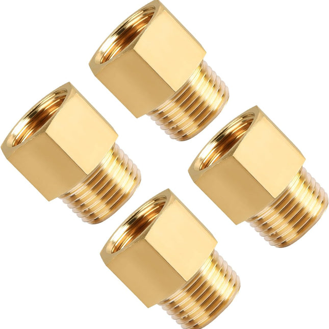 4-Pack 1/2 Inch Male x 1/2'' Female Brass Pipe Fitting Adapters, 1/2'' NPT Male to Female Adapters, 1/2'' Brass Pipe Extension Fittings for Shower Head.