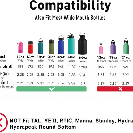 Wide Mouth Lid with Flexible Handle Compatible with Hydro Flask 12/16/18/20/32/40/64 Oz, Fits Simple Modern, Takeya, Iron Flask, BUZIO and Most Wide Mouth Water Bottles (Black, 1 Pack).