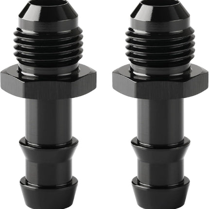 6AN Male Flare to 3/8 Hose Barb Straight Fitting Adapter Aluminum Black 2PCS.
