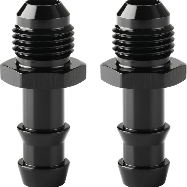 6AN Male Flare to 3/8 Hose Barb Straight Fitting Adapter Aluminum Black 2PCS.