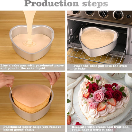 8 Inch Heart Cake Pan, Set of 2 Heart Shaped Cake Pans with 60 Pieces Parchment Paper, Non-stick Cake Baking Pans for Kitchen Birthday Wedding.