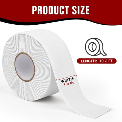 White Waterproof Caulk Tape, Self-Adhesive for Toilet, Tub, Kitchen, Corners,Bathroom Surfaces, Easy Application, 1-1/2 Inch x 10-1/2 Feet-1roll.