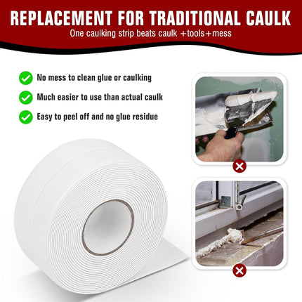 White Waterproof Caulk Tape, Self-Adhesive for Toilet, Tub, Kitchen, Corners,Bathroom Surfaces, Easy Application, 1-1/2 Inch x 10-1/2 Feet-1roll.