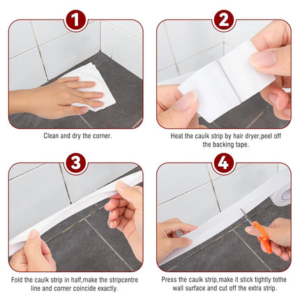White Waterproof Caulk Tape, Self-Adhesive for Toilet, Tub, Kitchen, Corners,Bathroom Surfaces, Easy Application, 1-1/2 Inch x 10-1/2 Feet-1roll.