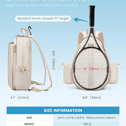 Tennis Bag, Quilted Tennis Sling Crossbody Backpack, Water Resistant Tennis Racket Bags for Women Men, Suitable for Pickleball Tennis Badminton.