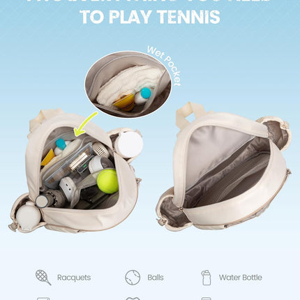 Tennis Bag, Quilted Tennis Sling Crossbody Backpack, Water Resistant Tennis Racket Bags for Women Men, Suitable for Pickleball Tennis Badminton.