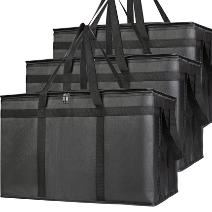 3-Pack Insulated Food Delivery Bag, XXXL Pizza Cooler Bags, Rideshare Delivery Bag, Thermal Cold/Hot Styrofoam Carrier for Catering/Shopping/Travel/Car, Warmer/Frozen.