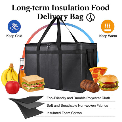 3-Pack Insulated Food Delivery Bag, XXXL Pizza Cooler Bags, Rideshare Delivery Bag, Thermal Cold/Hot Styrofoam Carrier for Catering/Shopping/Travel/Car, Warmer/Frozen.