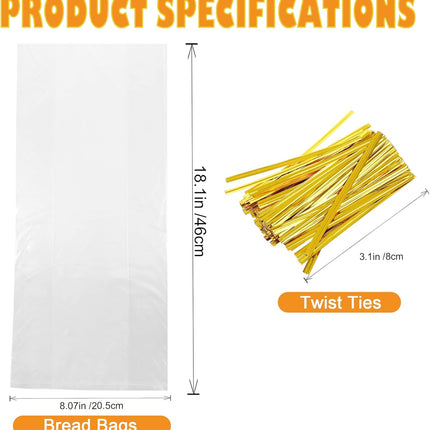 120Pcs Plastic Bread Bags for Homemade Bread and 120 Ties, 18 x 8 x 4 Inch Reusable Clear Loaf Bags, Adjustable, Perfect for Home Bakers and Bakeries (120Pcs).