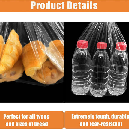 120Pcs Plastic Bread Bags for Homemade Bread and 120 Ties, 18 x 8 x 4 Inch Reusable Clear Loaf Bags, Adjustable, Perfect for Home Bakers and Bakeries (120Pcs).