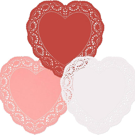 96 Count Heart Doilies 10" Red Pink and White Paper Lace Doilies for Valentine Day Decorations Crafts for Valentine's Day.