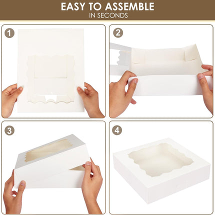 35pcs Bakery Boxes, 10x10x2.5 Inches Auto-Popup Cookie Boxes with Window for Pie, Cookie Cake, Treats, Pastries, Chocolate Covered Strawberries.
