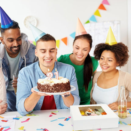 35pcs Bakery Boxes, 10x10x2.5 Inches Auto-Popup Cookie Boxes with Window for Pie, Cookie Cake, Treats, Pastries, Chocolate Covered Strawberries.