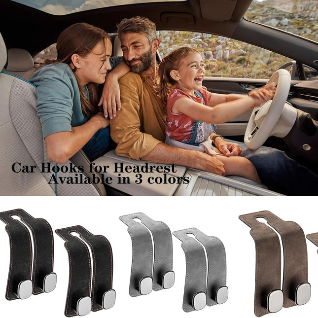 2 Pack Car Hooks for Headrest, Headrest Hooks Car Purse Hook Car Seat Back Storage Hook Premium Leather Car Seat Holder for Headrest Purses and Bags (Black).