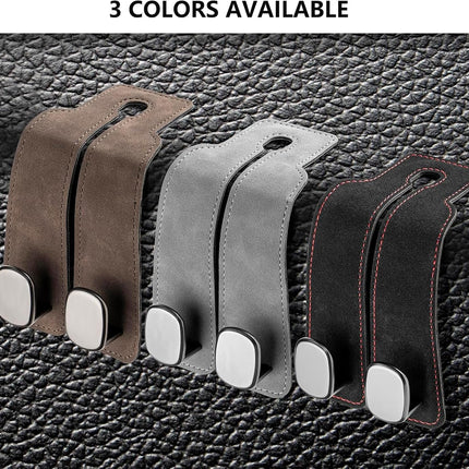 2 Pack Car Hooks for Headrest, Headrest Hooks Car Purse Hook Car Seat Back Storage Hook Premium Leather Car Seat Holder for Headrest Purses and Bags (Black).