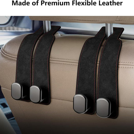 2 Pack Car Hooks for Headrest, Headrest Hooks Car Purse Hook Car Seat Back Storage Hook Premium Leather Car Seat Holder for Headrest Purses and Bags (Black).
