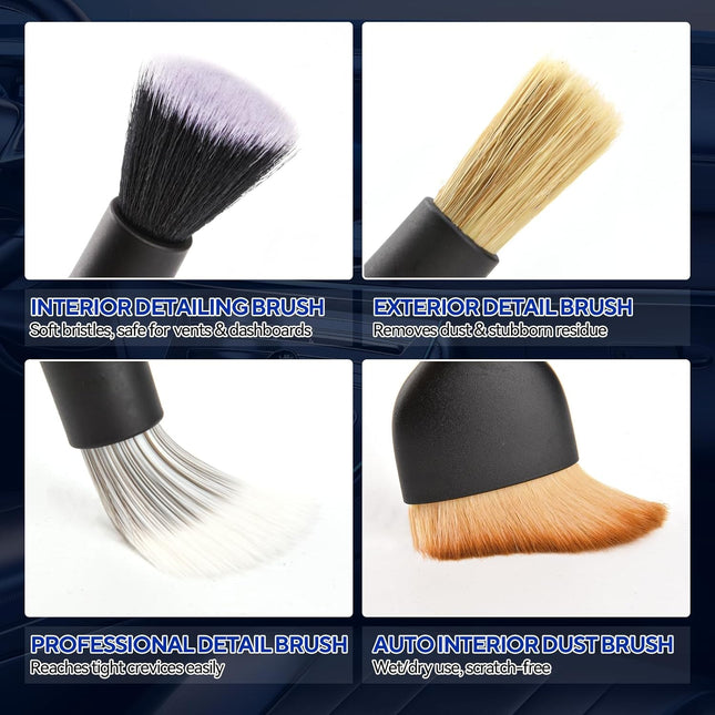 7PCS Car Deng Brush Kit - Ultra Soft Boars Hair Car Interior Deng Brushes, Includes 4 Different Brushes, Multi-use for Cleaning Interior or Exterior - Perfect Car Accessory Gift.