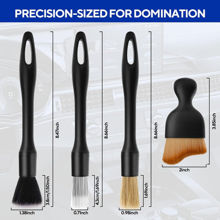 7PCS Car Deng Brush Kit - Ultra Soft Boars Hair Car Interior Deng Brushes, Includes 4 Different Brushes, Multi-use for Cleaning Interior or Exterior - Perfect Car Accessory Gift.