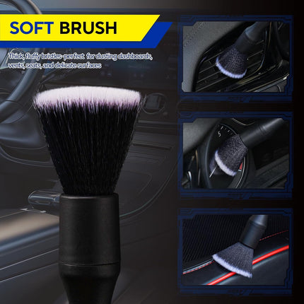 7PCS Car Deng Brush Kit - Ultra Soft Boars Hair Car Interior Deng Brushes, Includes 4 Different Brushes, Multi-use for Cleaning Interior or Exterior - Perfect Car Accessory Gift.