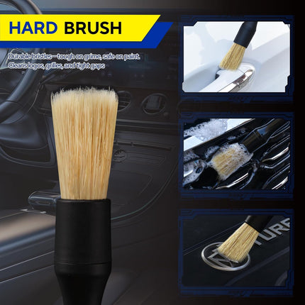 7PCS Car Deng Brush Kit - Ultra Soft Boars Hair Car Interior Deng Brushes, Includes 4 Different Brushes, Multi-use for Cleaning Interior or Exterior - Perfect Car Accessory Gift.