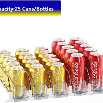 Drink Dispenser for Fridge,Automatic Pusher Glide Soda Can Dispenser for Refrigerator and Adjustable Width - Storage 25 Cans.