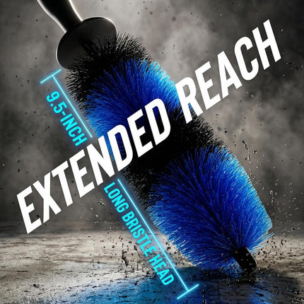 Master Wheel & Tire Brush, Easy Reach Wheel and Rim Deng Brush Long Soft Bristle, Car Tire Brush, Wheel Scrub Brush, Multipurpose use for Wheels Rims Exhaust Tips Motorcycles (Blue).