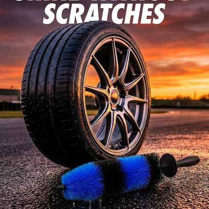 Master Wheel & Tire Brush, Easy Reach Wheel and Rim Deng Brush Long Soft Bristle, Car Tire Brush, Wheel Scrub Brush, Multipurpose use for Wheels Rims Exhaust Tips Motorcycles (Blue).