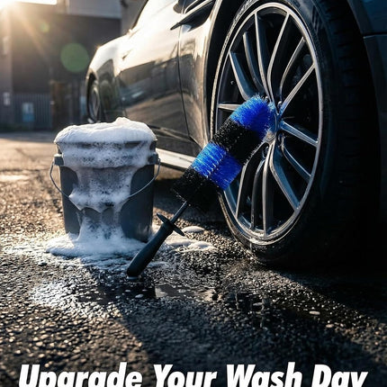 Master Wheel & Tire Brush, Easy Reach Wheel and Rim Deng Brush Long Soft Bristle, Car Tire Brush, Wheel Scrub Brush, Multipurpose use for Wheels Rims Exhaust Tips Motorcycles (Blue).