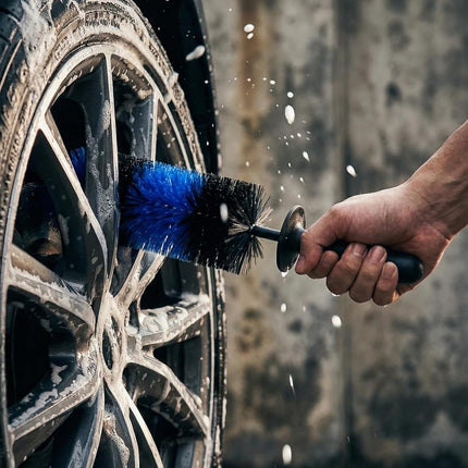 Master Wheel & Tire Brush, Easy Reach Wheel and Rim Deng Brush Long Soft Bristle, Car Tire Brush, Wheel Scrub Brush, Multipurpose use for Wheels Rims Exhaust Tips Motorcycles (Blue).