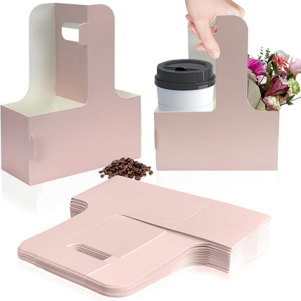 2 Cup Disposable Drink Carrier for Delivery with Handle,15 Count Pink Paperboard Cup Holder,Cup Carriers for Hot or Cold Drinks,Coffee Carrier, Food Delivery,Take Out Cup Carriers (Pink, 30 PCs).