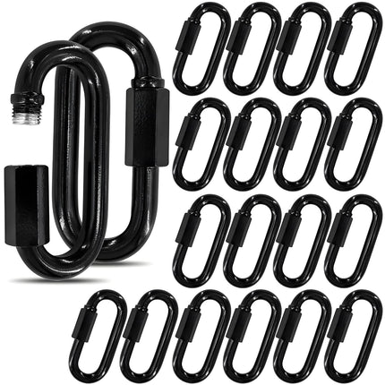 3.5" Black Chain Quick Link, 20 Pcs 3/8" Heavy Duty Locking Carabiner, 2000 LBS Capacity, Durable Chain Connector for Hanging Keys, Dog Leash, and Fence Gates.